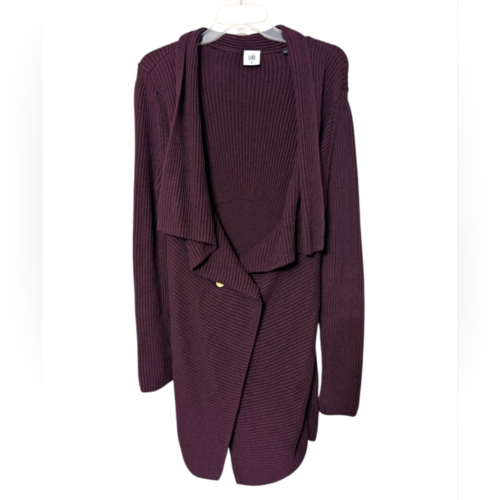 Cabi Regal Mulberry Purple Ribbed Duster Shawl Collar Cardigan Sweater Size M